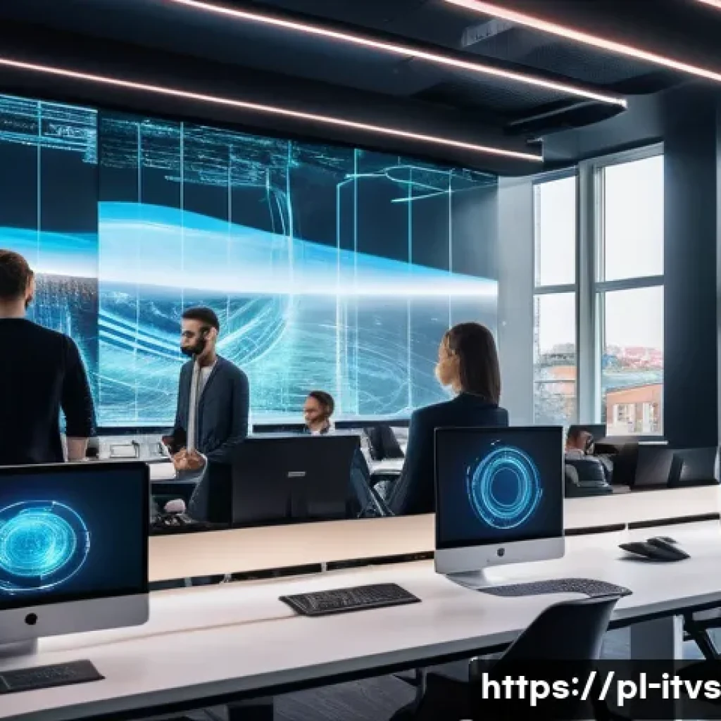 벤처 캐피탈 투자와 시장 세분화 전략 - A futuristic office environment in Warsaw showcasing a diverse team of young professionals collabora...